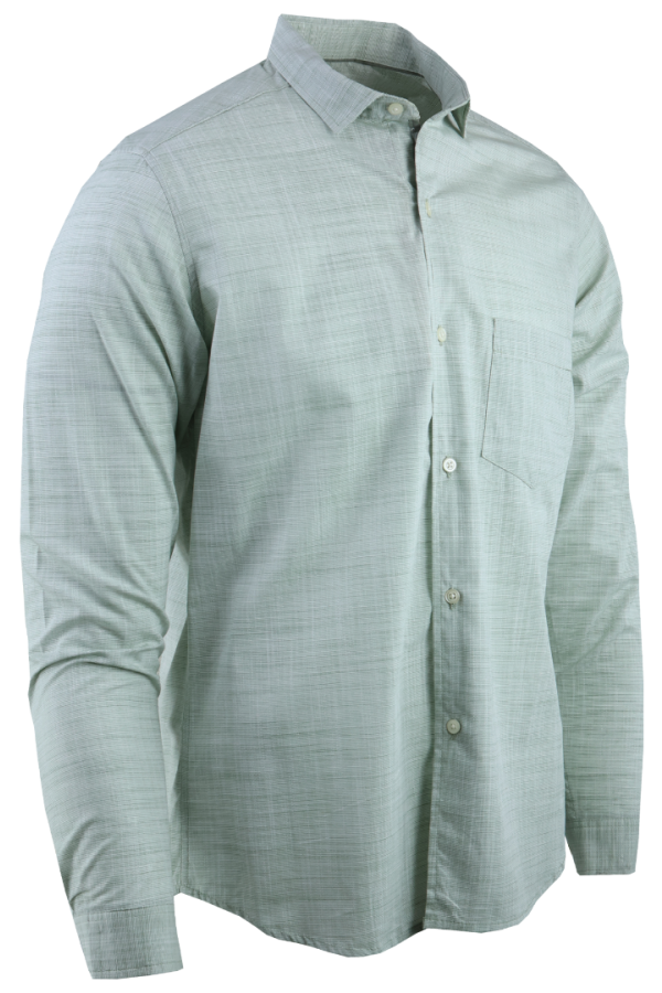 Camisa Elegante Manga Larga Verde Manzana Slim Fit Textura Lino Para Hombre
